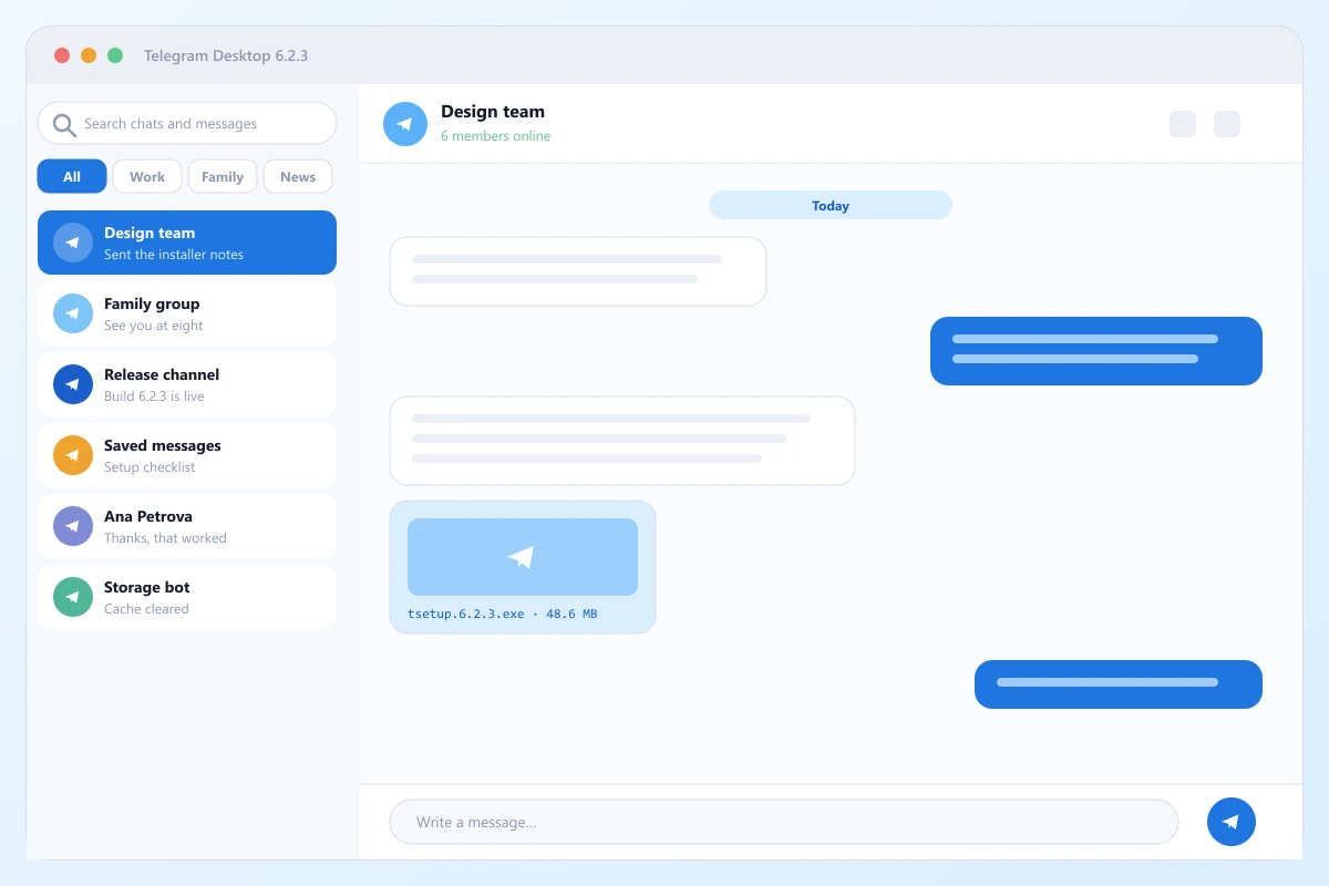 Telegram Desktop client Windows con canali