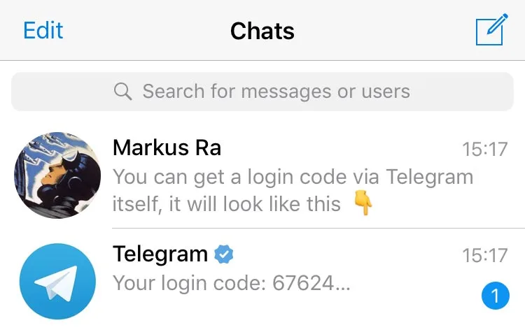 Telegram registrazione con codice via SMS in italiano